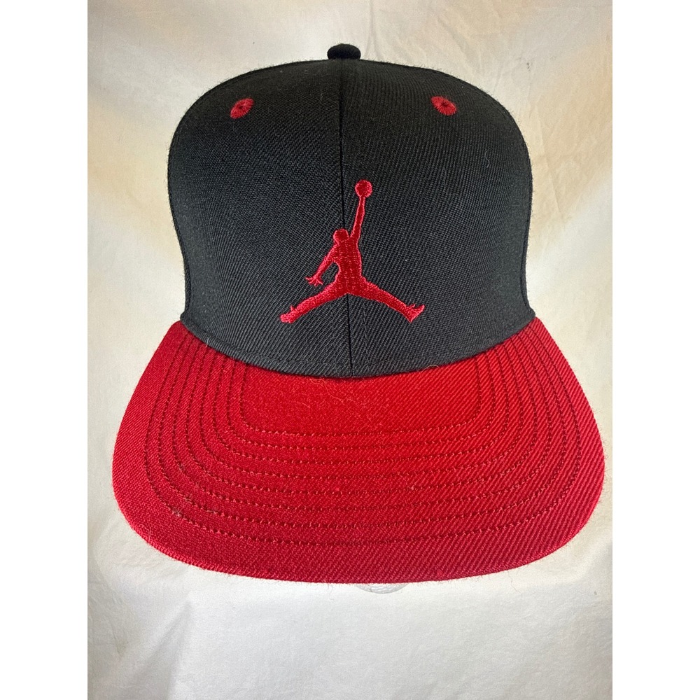Jordan True Youth Snapback Hat Black Red Jumpman Logo Flat Brim Cap